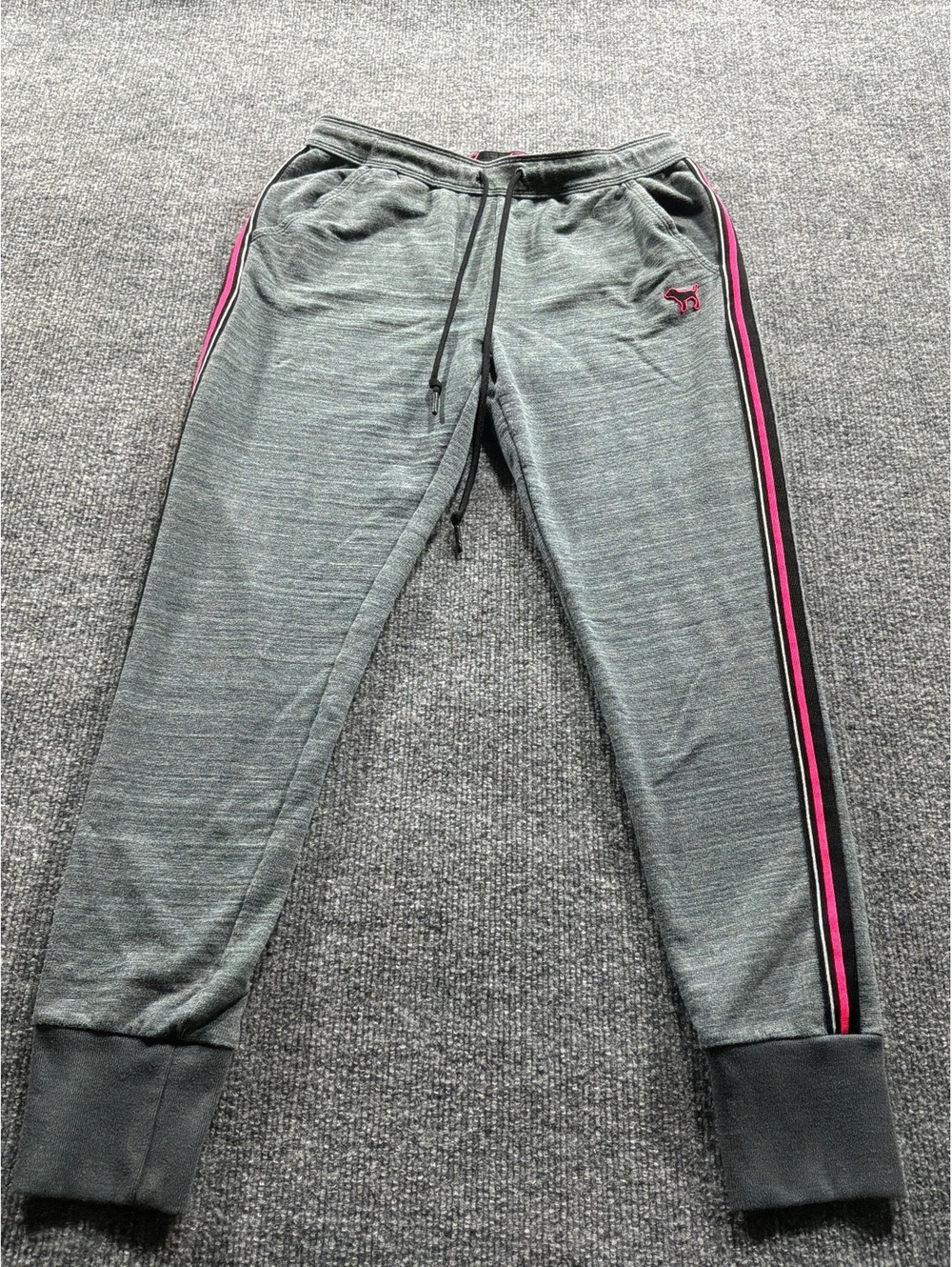 Victoria's Secret PINK Women's Gray Sweatpants with Pink and Black Side Stripes,